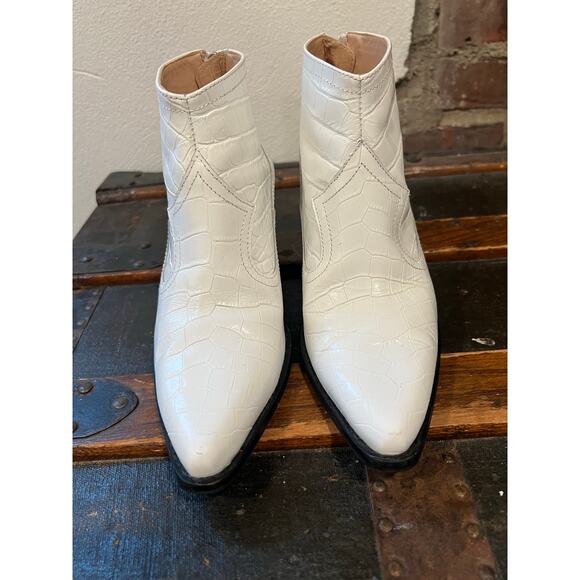 ZARA Embossed Croc White Western Cowboy Boots 37 - Picture 5 of 10